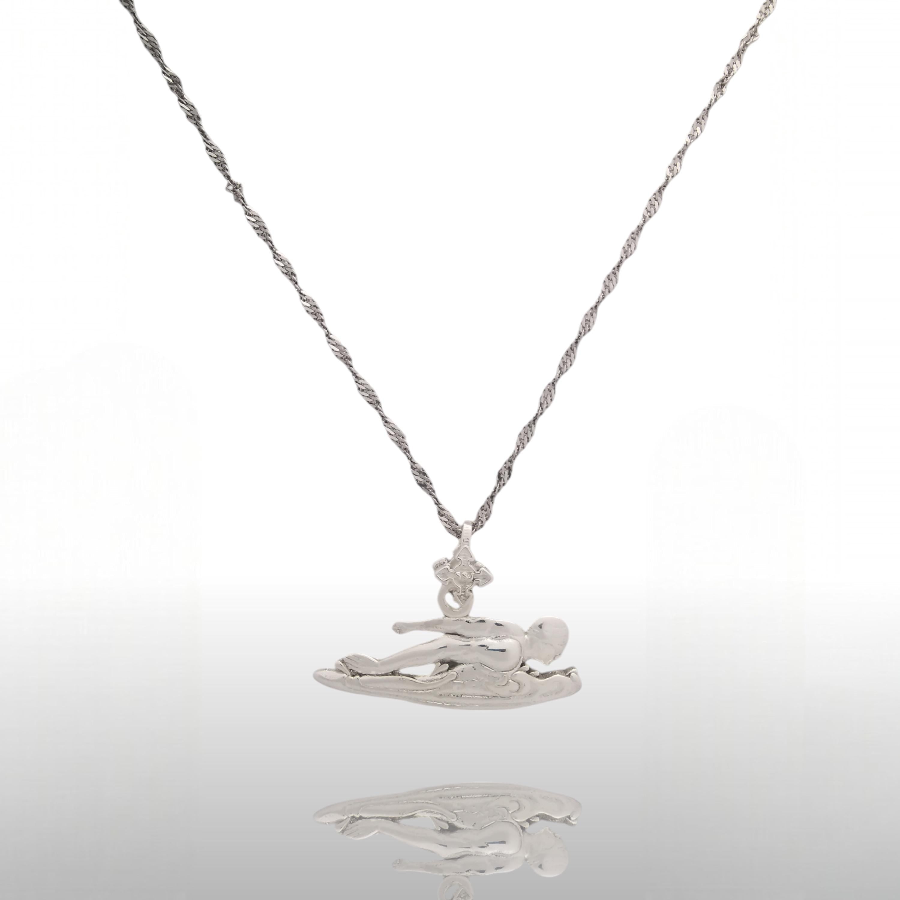 Плувец (бътерфлай) – Мъжки спортен медальон от сребро 925 с класическо покритие – Ръчно изработено спортно бижу – Идеален подарък за мъж, фен на плуването – SSJ
