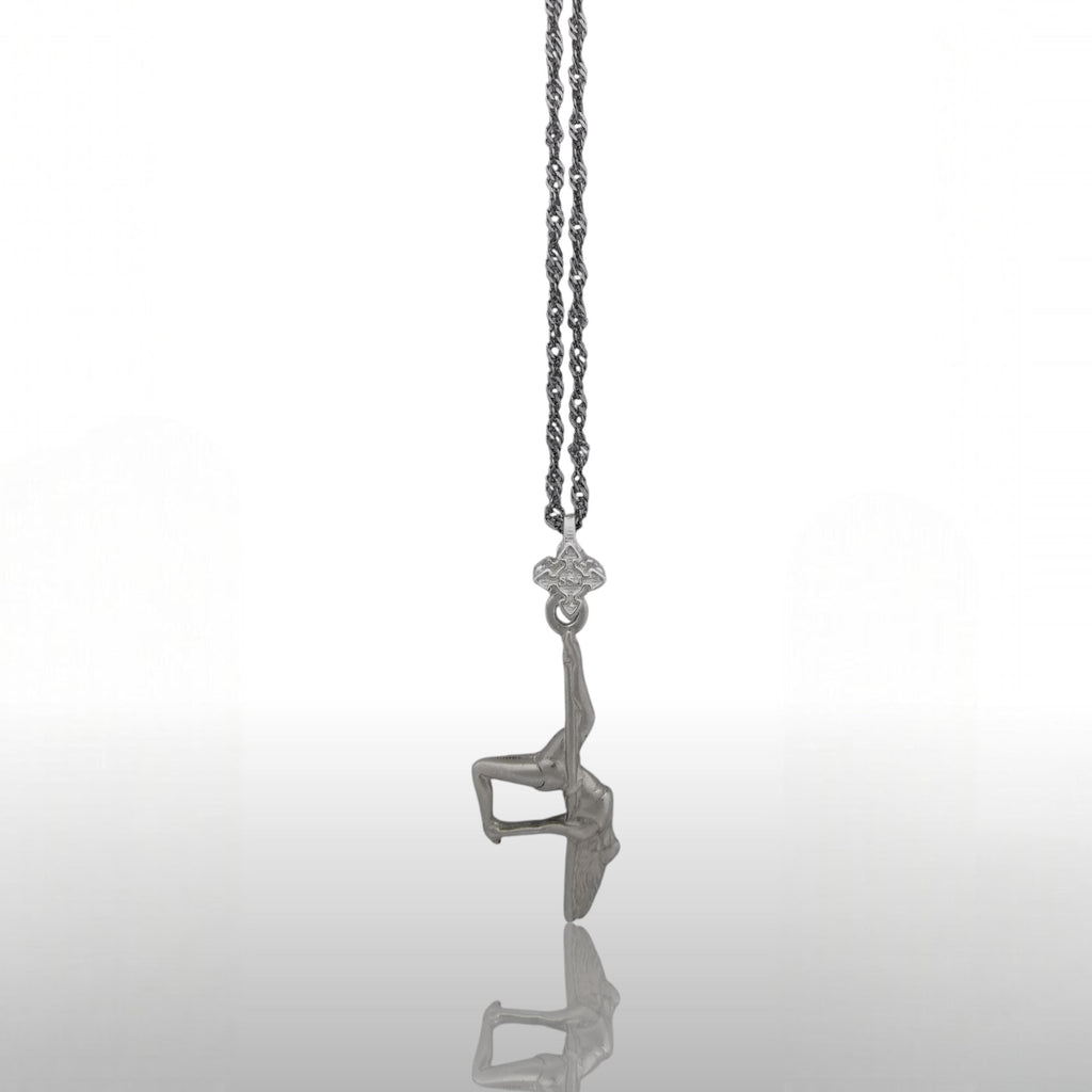 Pole Dance (Танци на пилон) – Дамски спортен медальон от сребро 925 в класическо сребро – Ръчно изработено спортно бижу – Идеален подарък за жена, фенка на гимнастиката – SSJ