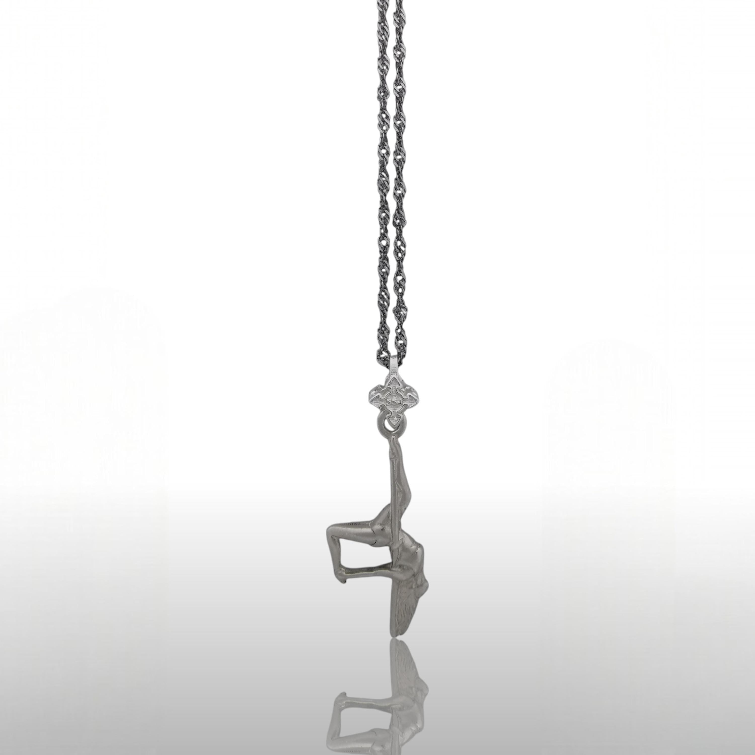 Pole Dance (Танци на пилон) – Дамски спортен медальон от сребро 925 в класическо сребро – Ръчно изработено спортно бижу – Идеален подарък за жена, фенка на гимнастиката – SSJ