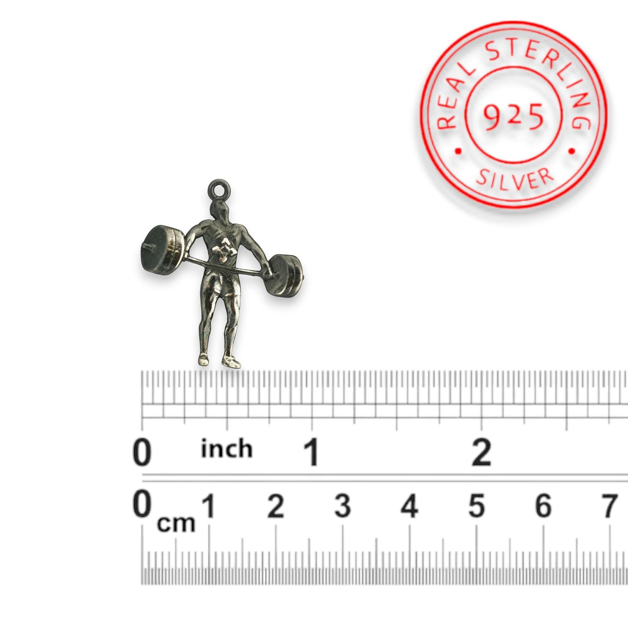 Вдигане на тежести – Мъжки спортен медальон от сребро 925 с винтидж покритие – Ръчно изработено спортно бижу – Идеален подарък за мъж, фен на силовите спортове – SSJ