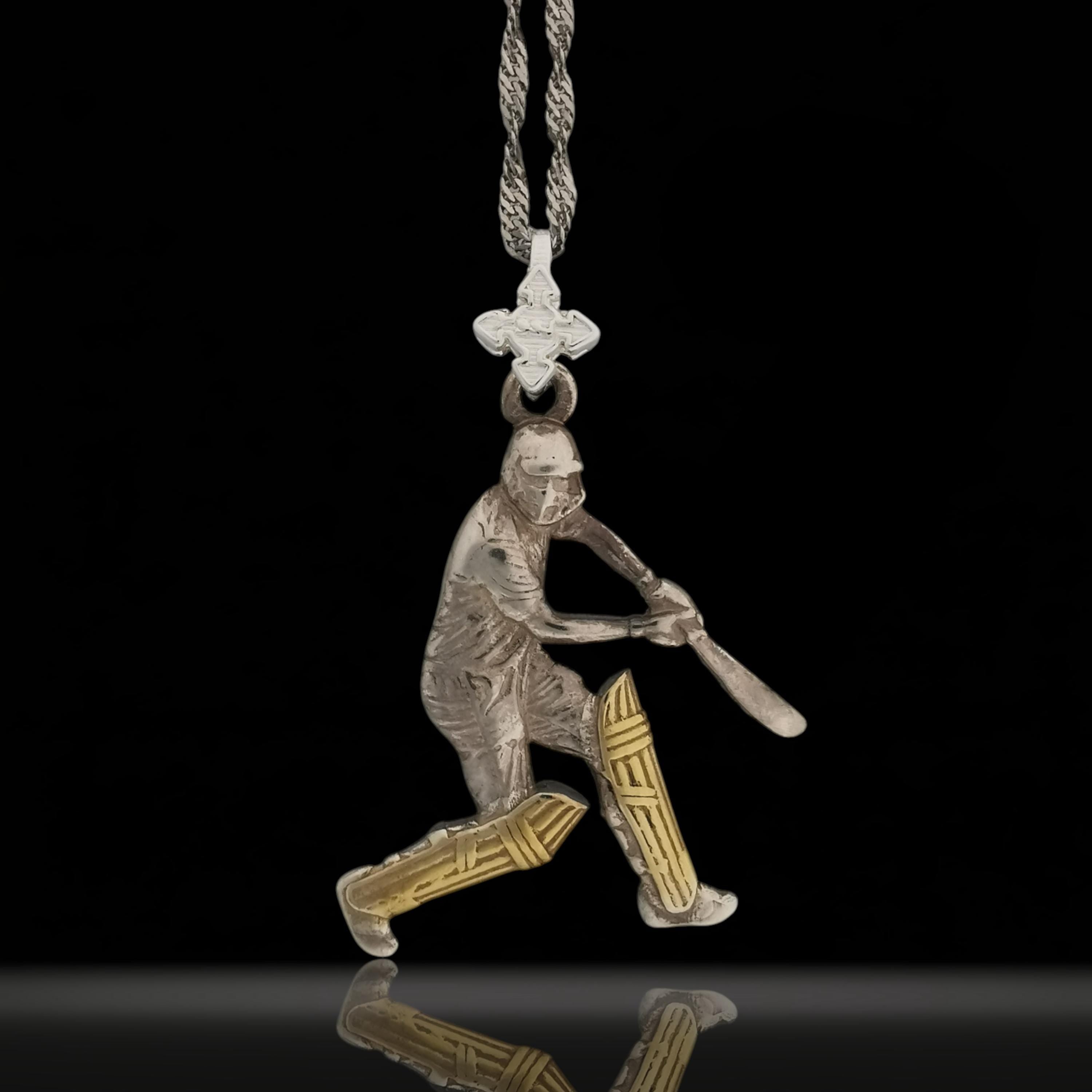 Крикет – Мъжки спортен медальон с частично позлатено покритие – Сребро 925 – Ръчно изработено спортно бижу/талисман – Идеален подарък за спортист – SSJ