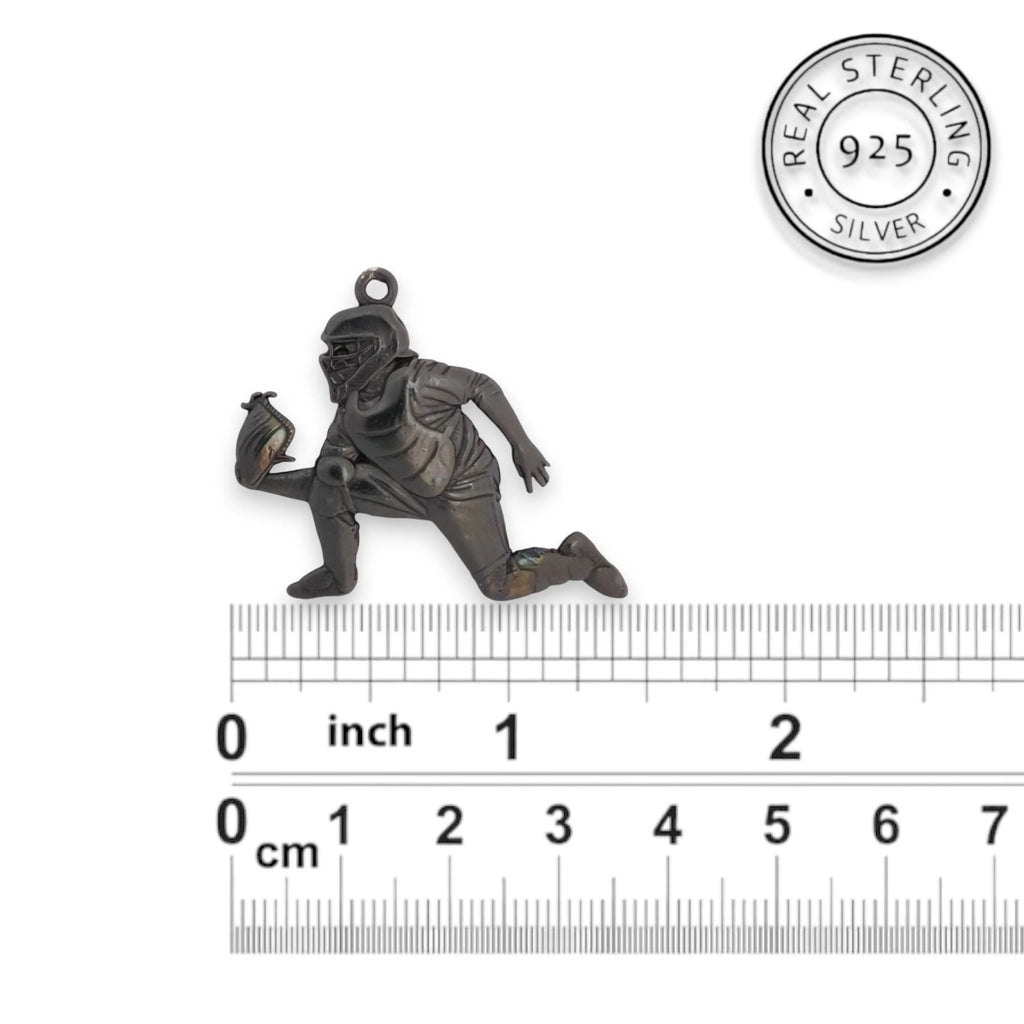 Бейзбол – Мъжка спортна висулка от сребро 925 с оксидирано черно покритие – Ръчно изработено бижу талисман за бейзболисти, треньори и фенове – SSJ