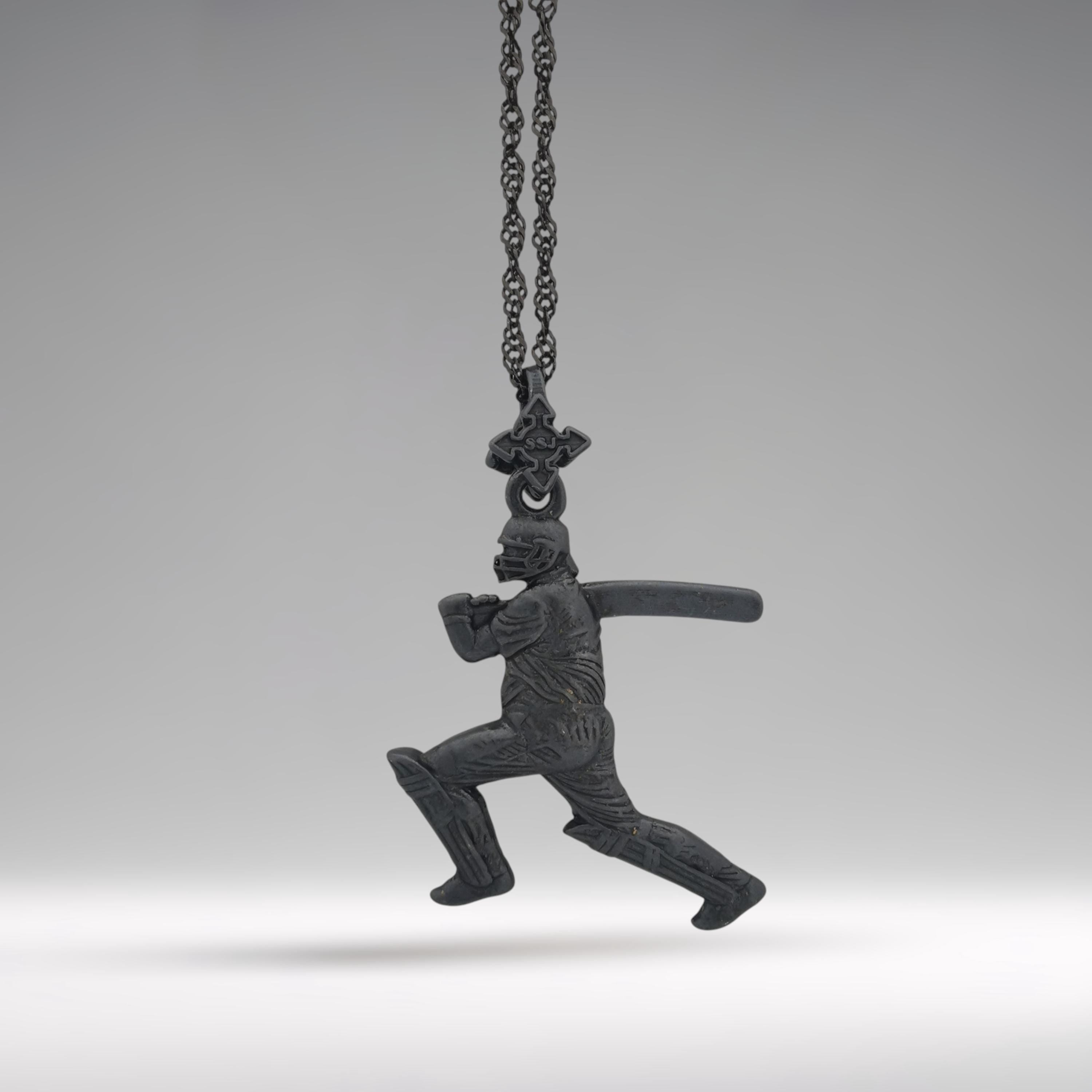 Крикет – Мъжки спортен медальон с оксидирано покритие – Сребро 925 – Ръчно изработено спортно бижу – Идеален подарък – SSJ