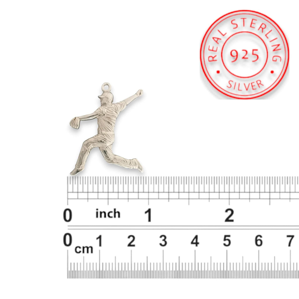 Бейзбол – Мъжки спортен медальон за бейзболист питчър от сребро 925 – Ръчно изработено бижу талисман – Идеален подарък за спортисти, треньори и фенове – SSJ