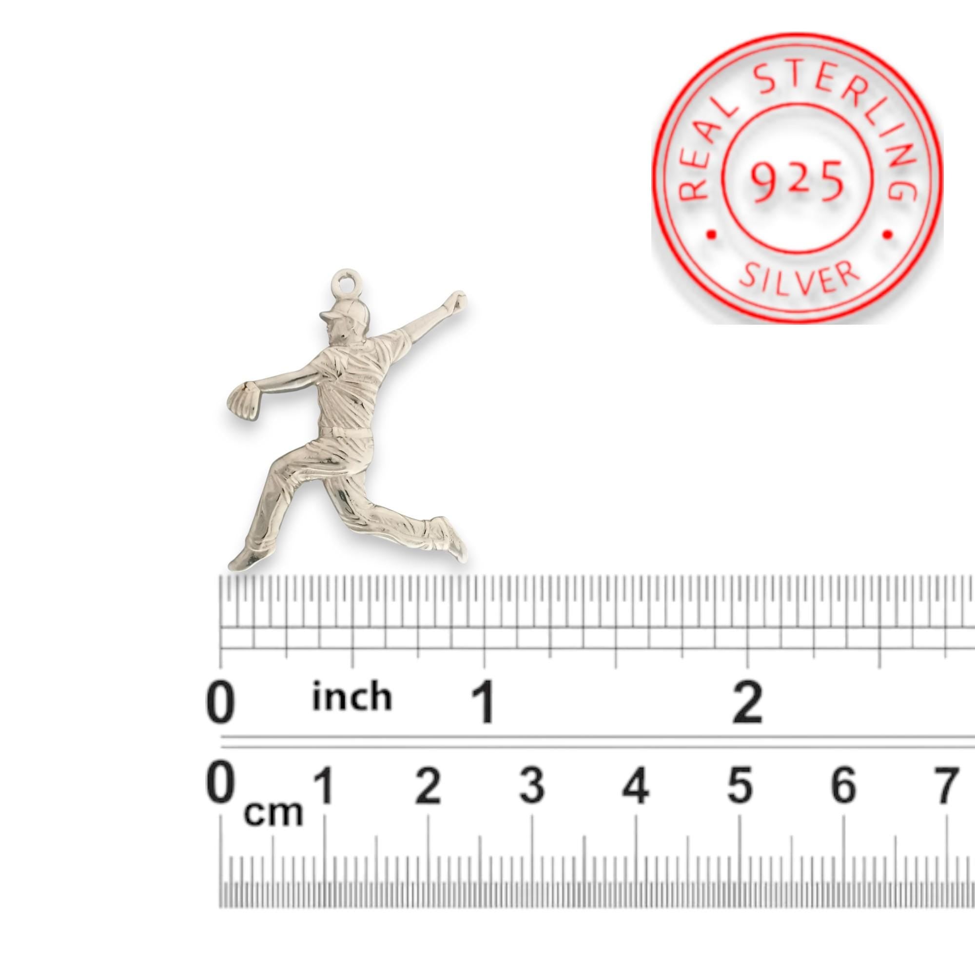 Бейзбол – Мъжки спортен медальон за бейзболист питчър от сребро 925 – Ръчно изработено бижу талисман – Идеален подарък за спортисти, треньори и фенове – SSJ