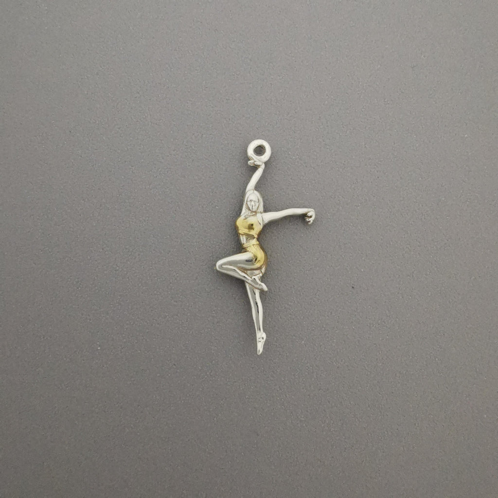 Танцьорка – Дамски спортен медальон от сребро 925 с частично позлатено покритие – Ръчно изработено спортно бижу – Идеален подарък за жена, фенка на спортните танци – SSJ