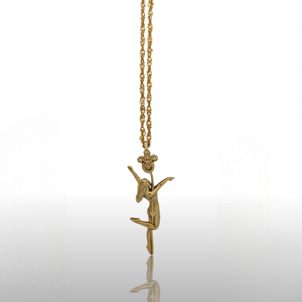 Pole Dance (Танци на пилон) – Дамски спортен медальон от сребро 925 с позлатено покритие – Ръчно изработено спортно бижу – Идеален подарък за жена, фенка на гимнастиката – SSJ