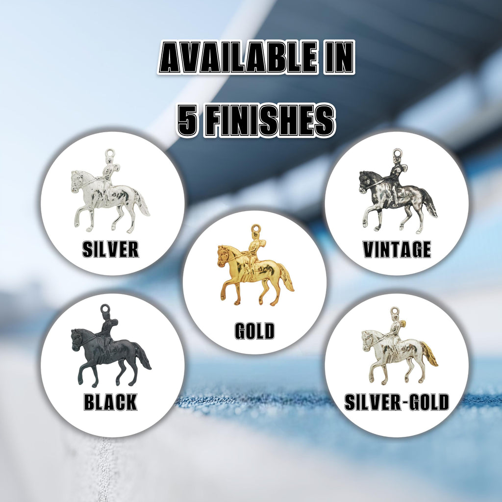 Конен спорт – Дамски медальон с фигура на ездачка – Оксидирано сребро 925 – Ръчно изработено спортно бижу/талисман конна езда – Идеален подарък за жена – SSJ