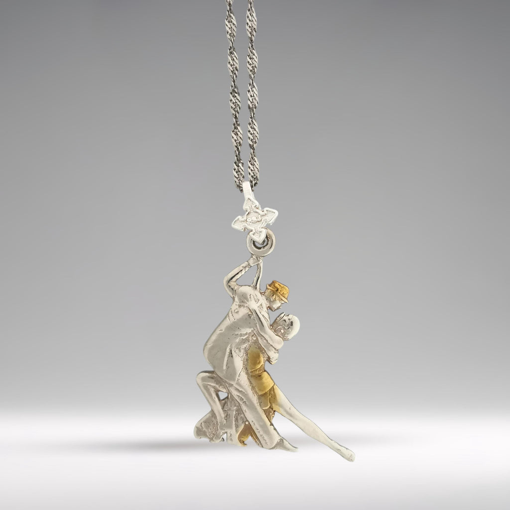 Аржентинско танго – Унисекс спортен медальон от сребро 925 с частично позлатено покритие – Ръчно изработено спортно бижу – Идеален подарък за жена, фенка на спортните танци – SSJ