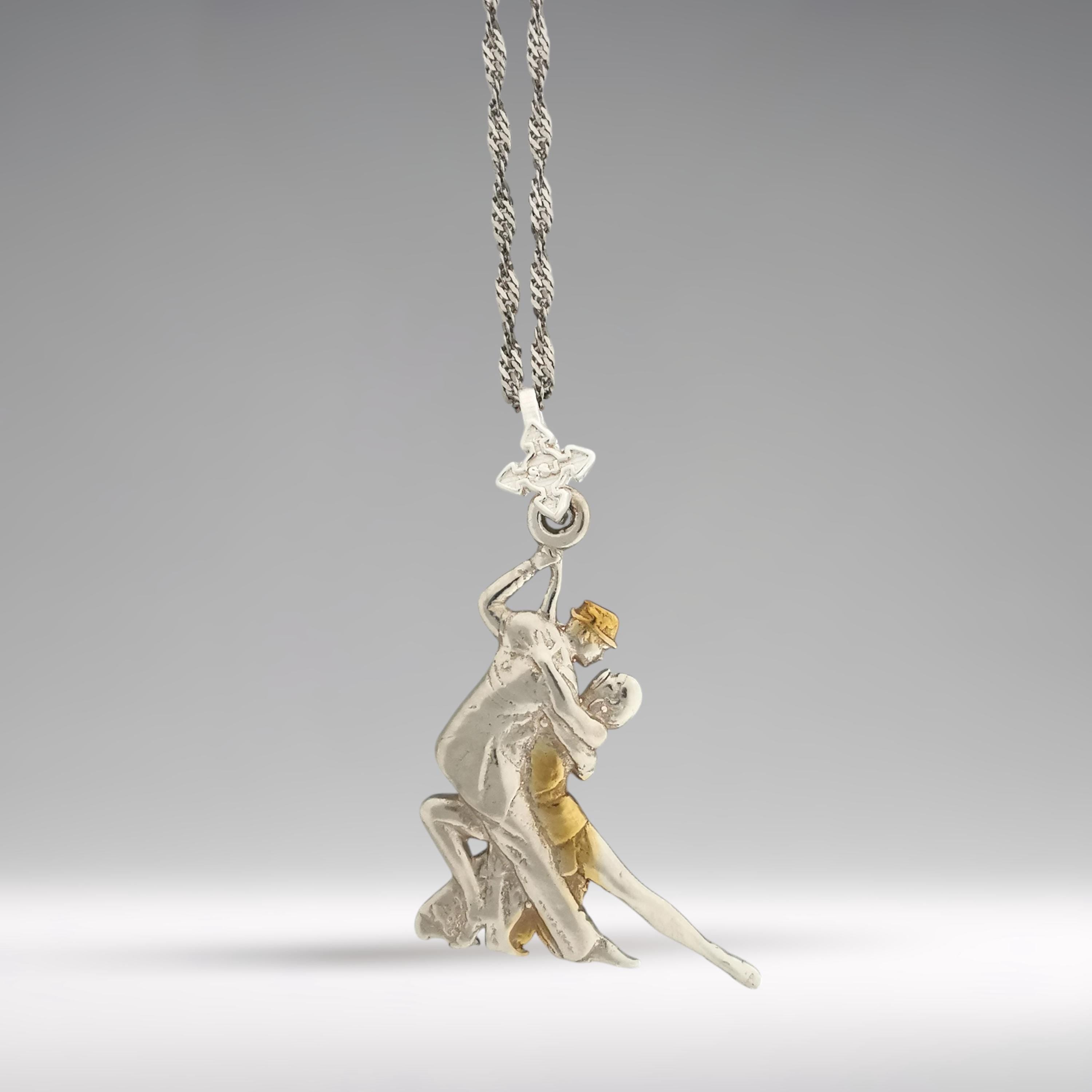 Аржентинско танго – Унисекс спортен медальон от сребро 925 с частично позлатено покритие – Ръчно изработено спортно бижу – Идеален подарък за жена, фенка на спортните танци – SSJ