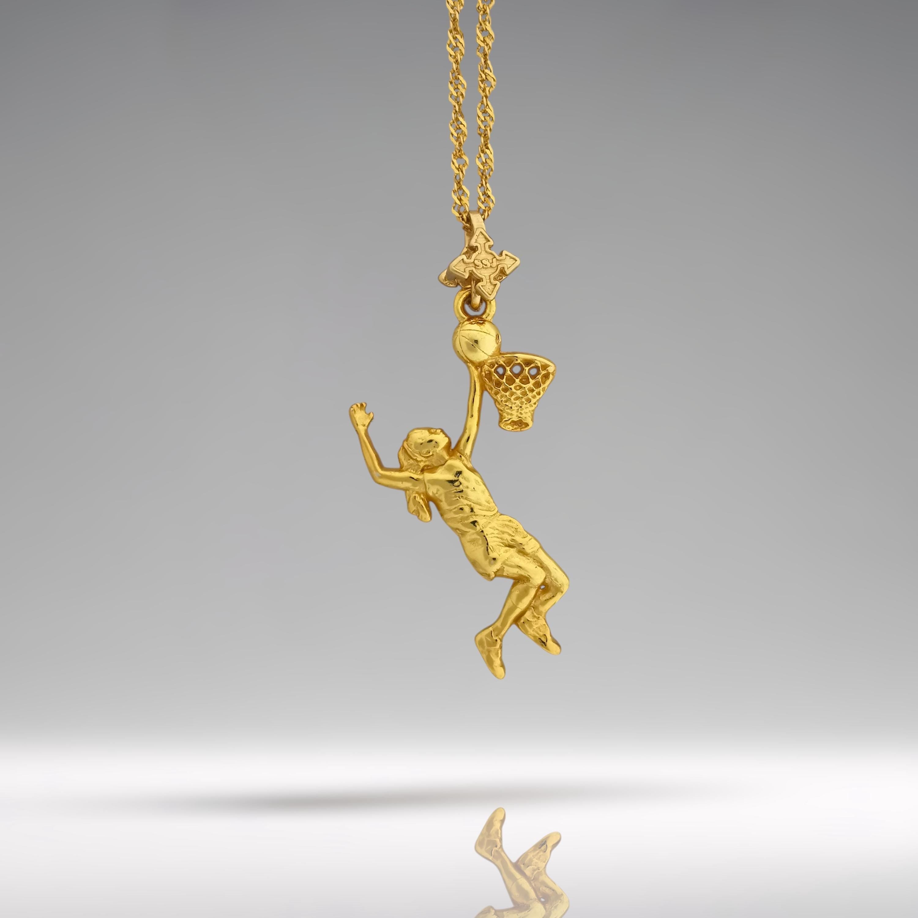 Баскетбол – Женски спортен медальон от сребро 925 с позлатено покритие – Ръчно изработено бижу талисман за баскетболистки и фенки на спорта – Идеален подарък за спортист, треньор или почитател – SSJ