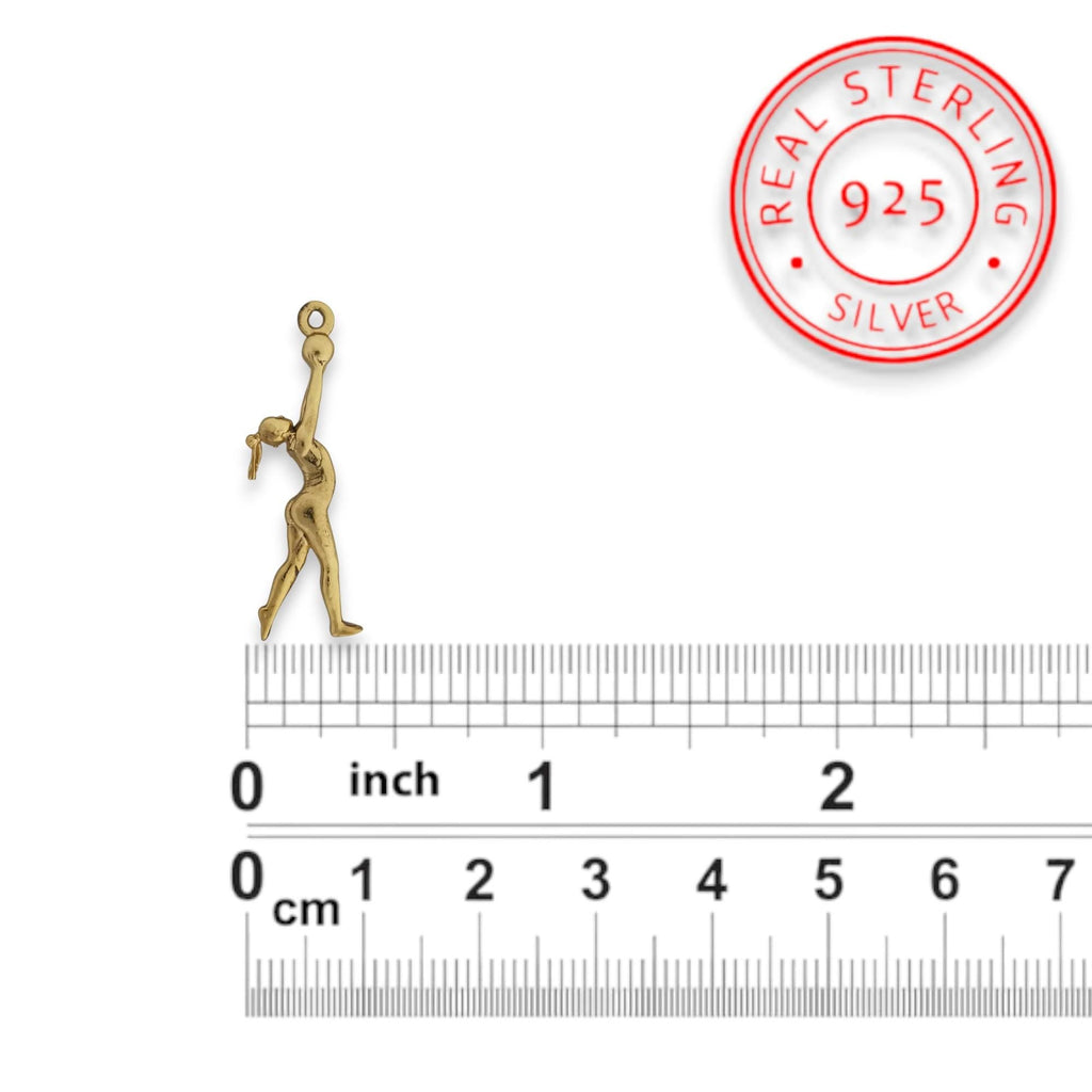 Художествена гимнастика (съчетание с топка) – Дамски спортен медальон от сребро 925 с позлатено покритие – Ръчно изработено спортно бижу – Идеален подарък за жена, фенка на художествената гимнастика – SSJ