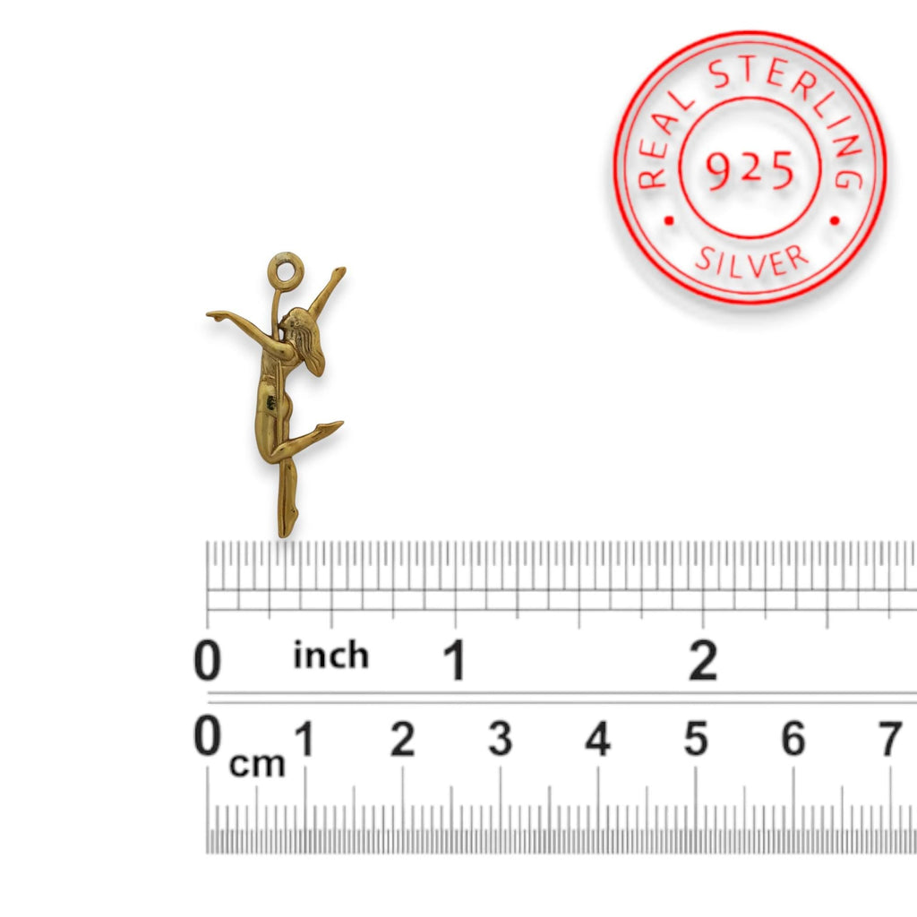 Pole Dance (Танци на пилон) – Дамски спортен медальон от сребро 925 с позлатено покритие – Ръчно изработено спортно бижу – Идеален подарък за жена, фенка на гимнастиката – SSJ