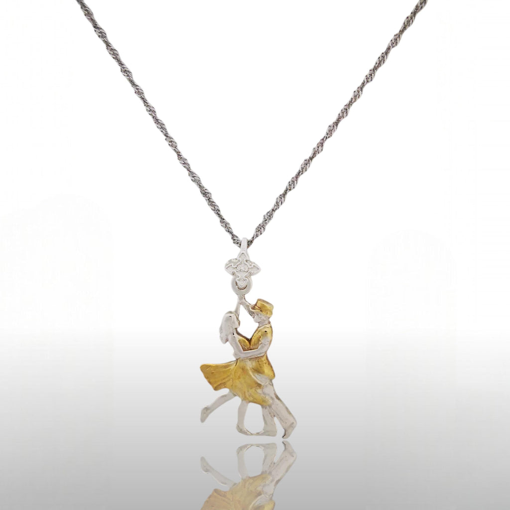 Латино танци – Унисекс спортен медальон от сребро 925 с частично позлатено покритие – Ръчно изработено спортно бижу – Идеален подарък за жена, фенка на спортните танци – SSJ