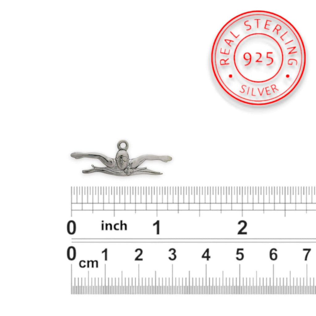 Плуване (Бътерфлай) – Мъжки спортен медальон от сребро 925 в класическо сребро – Ръчно изработено спортно бижу – Идеален подарък за мъж, фен на плуването – SSJ
