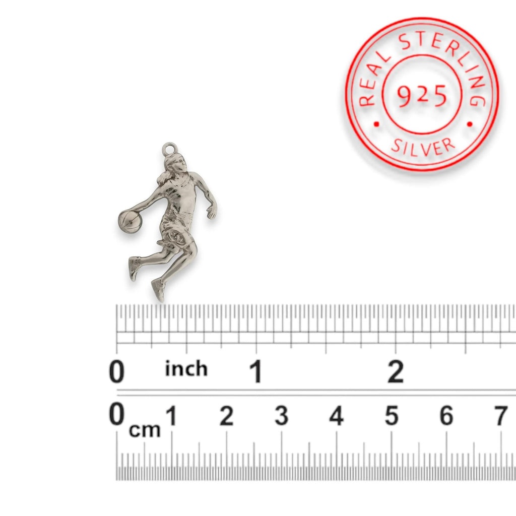 Баскетбол – Женски спортен медальон от сребро 925 с класическо полирано покритие – Ръчно изработено бижу талисман за баскетболистки и фенки на спорта – Идеален подарък за спортист, треньор или почитател – SSJ