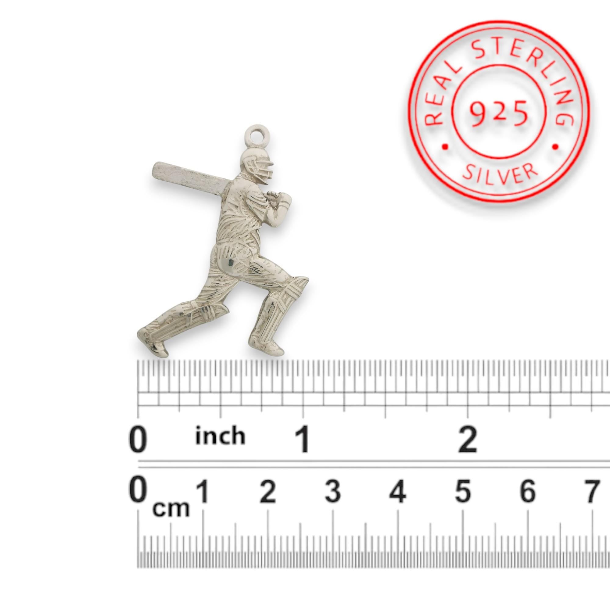 Крикет – Мъжки спортен медальон в класическо сребро – Сребро 925 – Ръчно изработено спортно бижу – Идеален подарък – SSJ