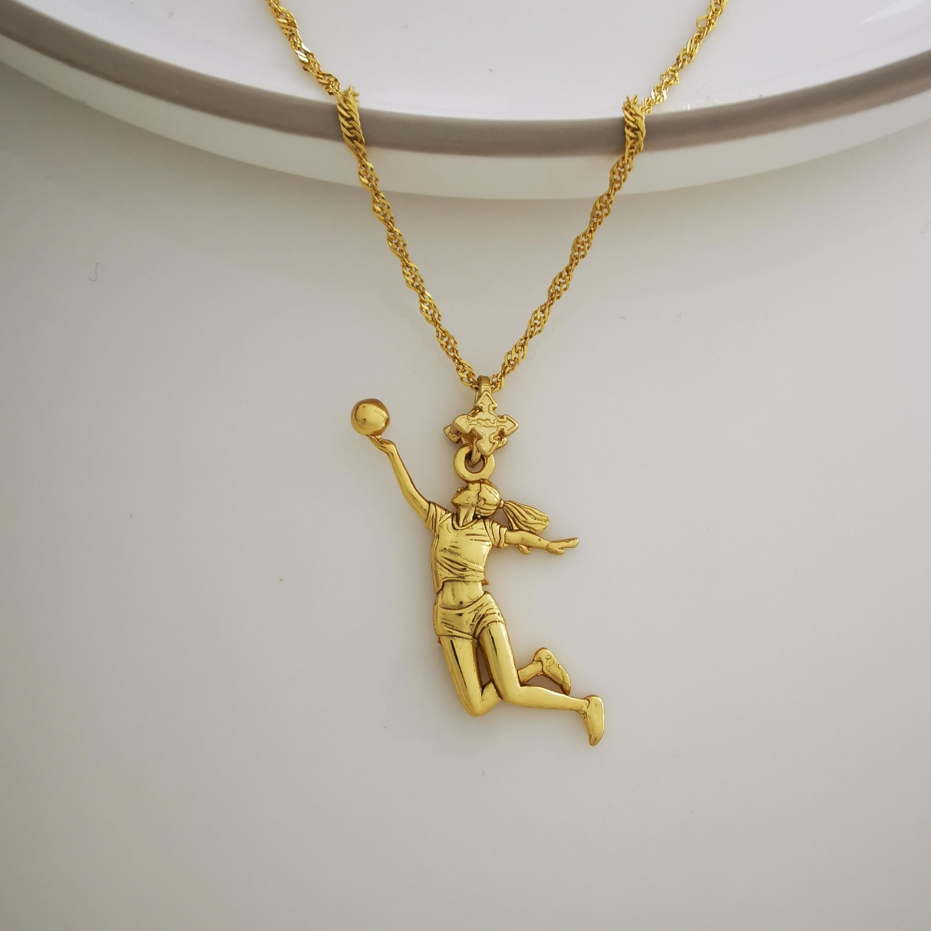 Волейболистка – Женски спортен медальон с позлатено покритие – Сребро 925 – Ръчно изработено бижу/талисман – Подарък за спортистки – SSJ