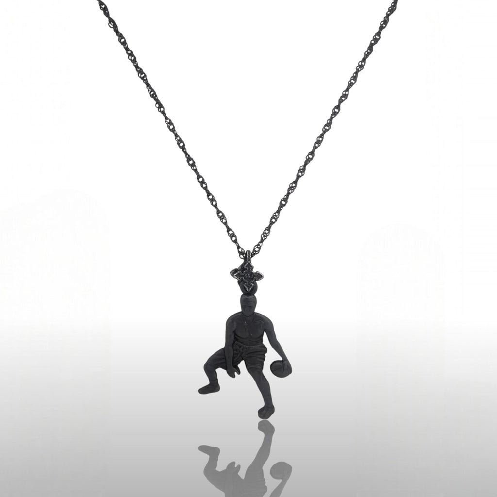 Баскетбол – Мъжки спортен медальон от сребро 925 с оксидирано черно покритие – Ръчно изработено бижу талисман за баскетболисти и фенове – Идеален подарък за спортист, треньор или почитател – SSJ