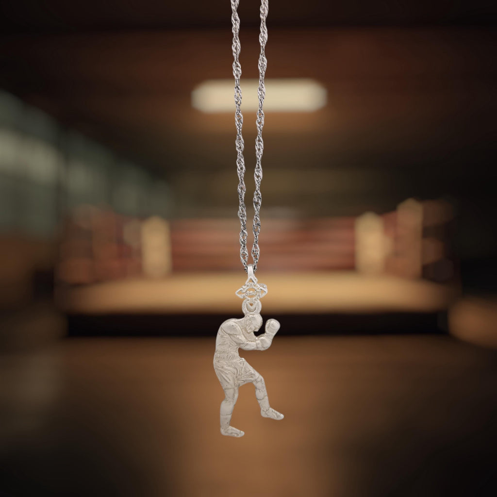 Боксьор – Мъжки спортен медальон за бойци, боксьори и MMA атлети от сребро 925 – Ръчно изработено бижу талисман за бойни изкуства – SSJ