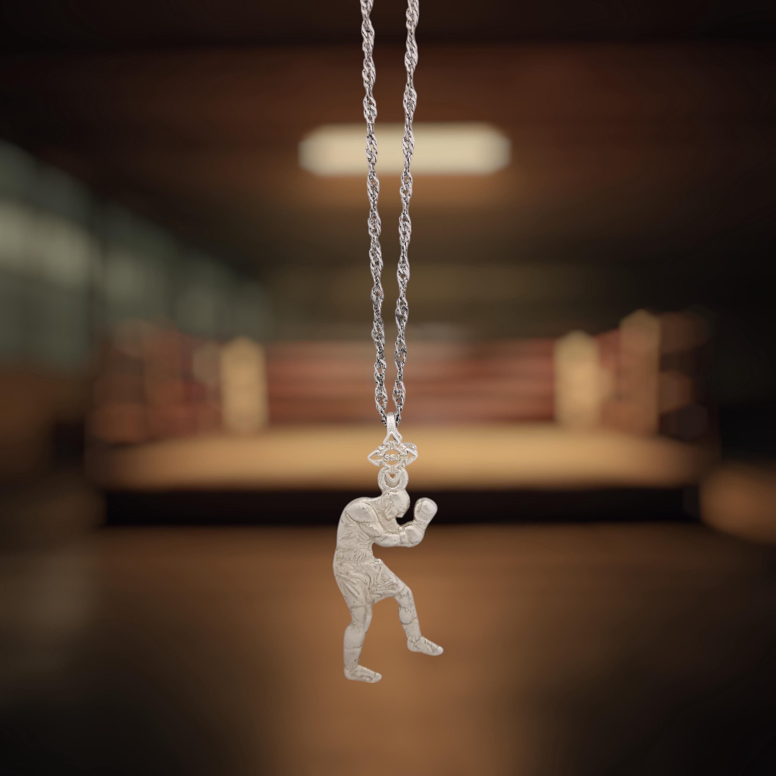 Боксьор – Мъжки спортен медальон за бойци, боксьори и MMA атлети от сребро 925 – Ръчно изработено бижу талисман за бойни изкуства – SSJ