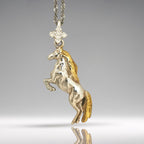 Horse Necklace with Gold Detail, Two Tone 925 Silver Rearing Horse Pendant Gift for Men & Women, Elegant Equestrian Jewelry for Any Occasion