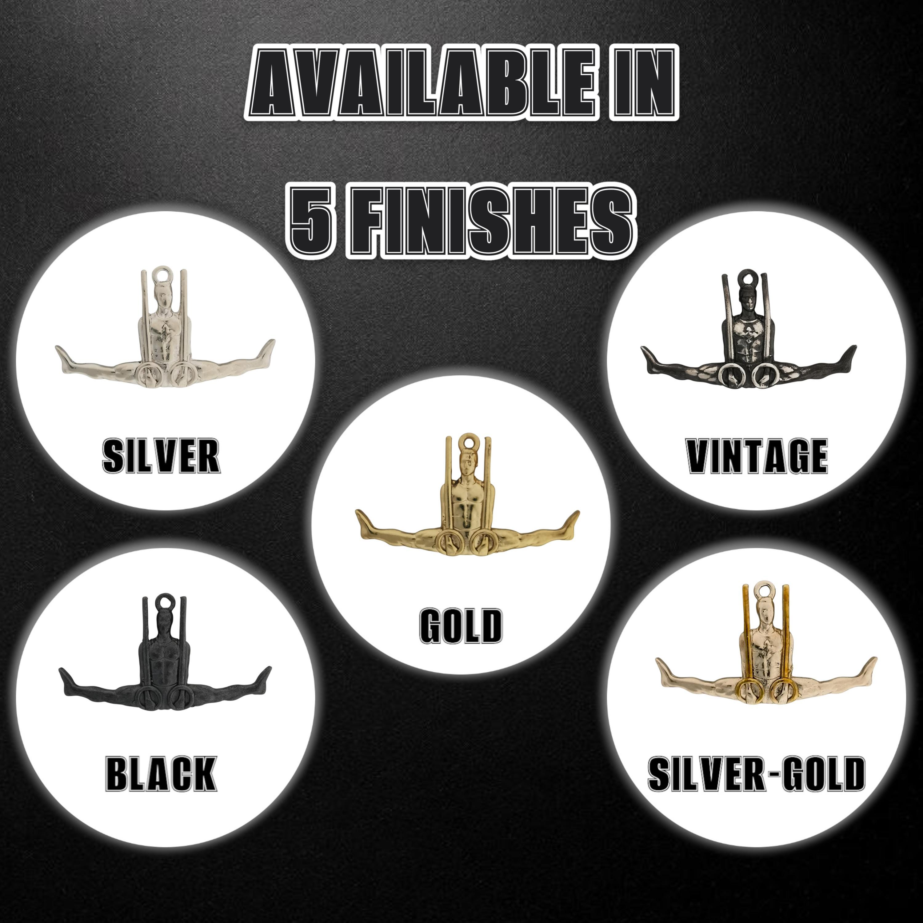 Гимнастик на халки – Мъжки спортен медальон от сребро 925 с позлатено покритие – Ръчно изработено бижу талисман за гимнастици и спортисти – Идеален подарък за спортист, треньор или фен – SSJ