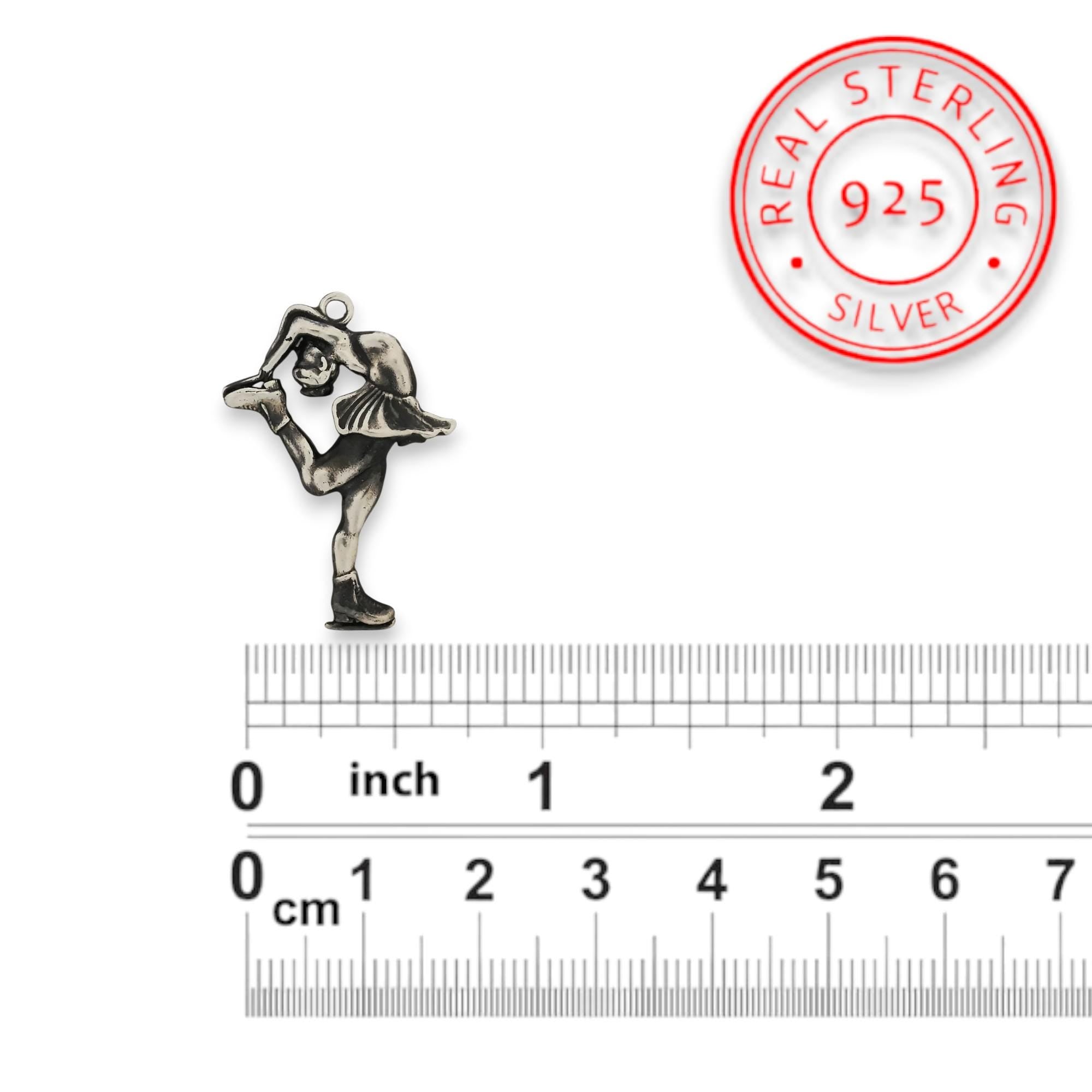 Сребърен дамски медальон 925 фигурно пързаляне | Фигуристка пирует – винтидж