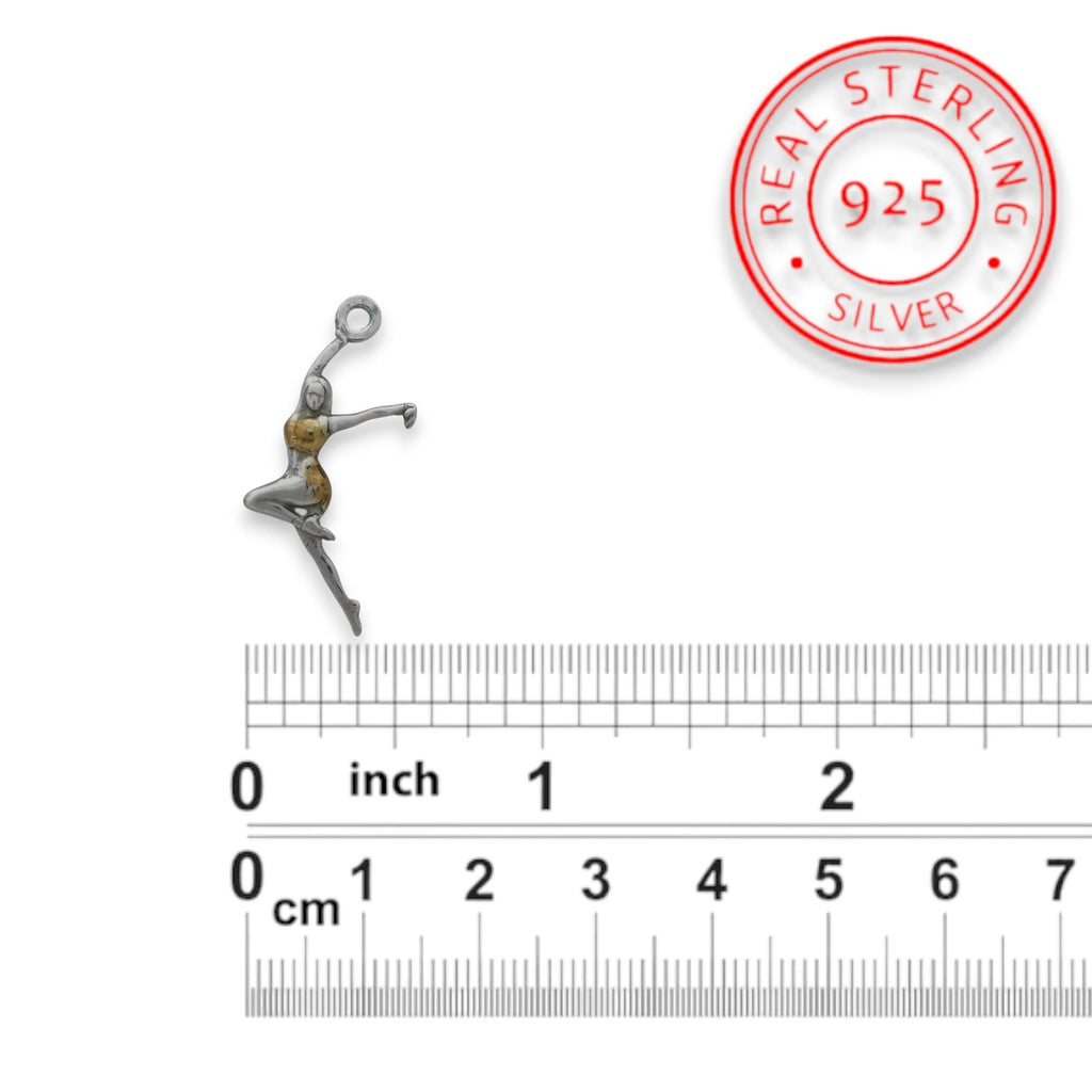 Танцьорка – Дамски спортен медальон от сребро 925 с частично позлатено покритие – Ръчно изработено спортно бижу – Идеален подарък за жена, фенка на спортните танци – SSJ