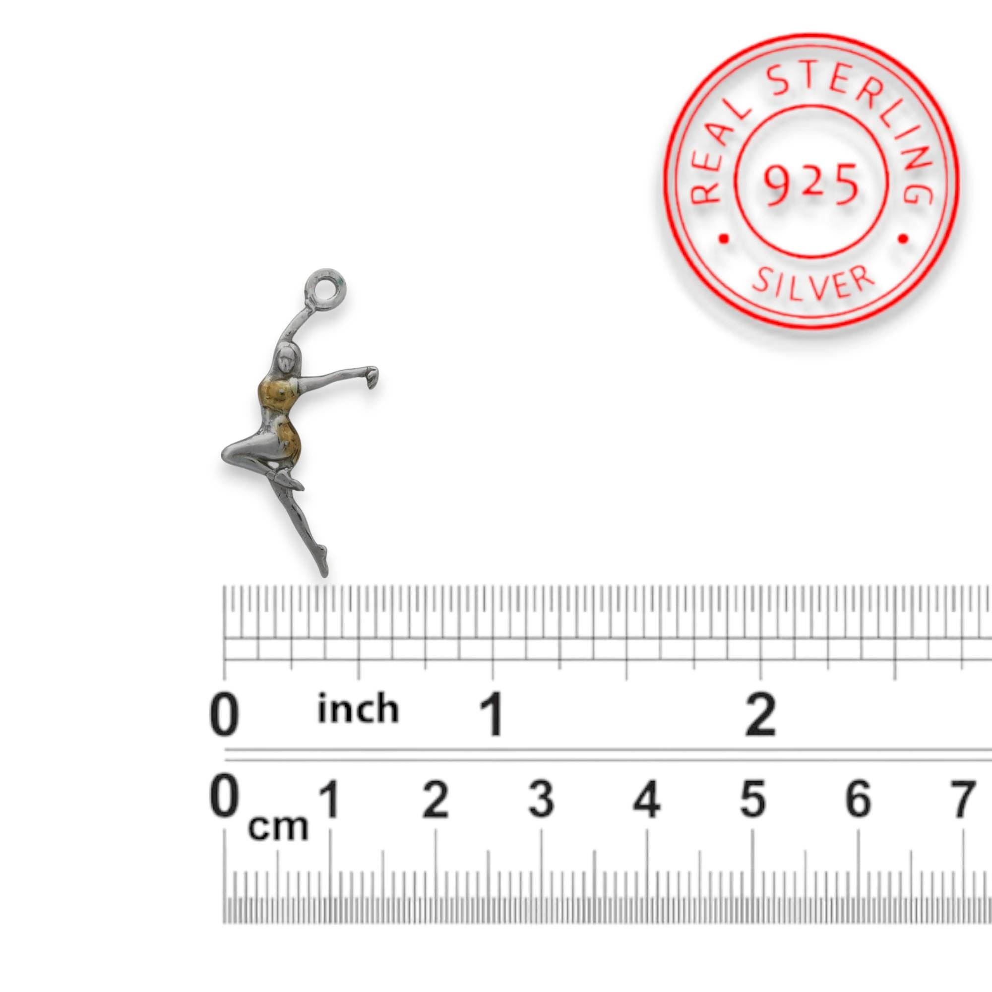 Танцьорка – Дамски спортен медальон от сребро 925 с частично позлатено покритие – Ръчно изработено спортно бижу – Идеален подарък за жена, фенка на спортните танци – SSJ