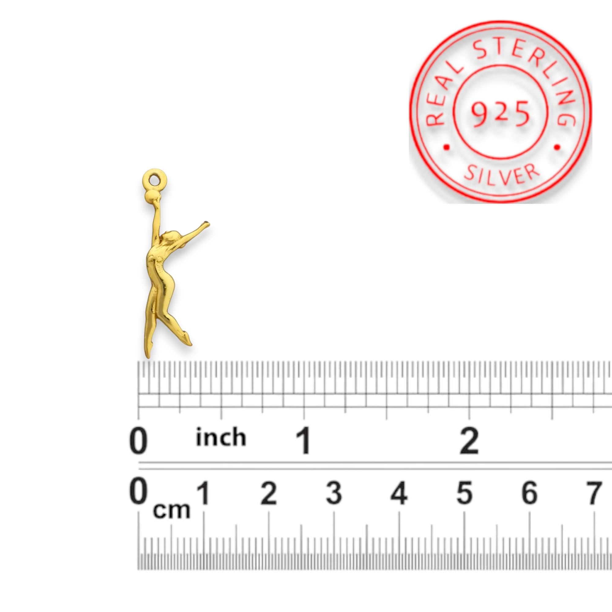 Художествена гимнастика (съчетание с топка) – Дамски спортен медальон от сребро 925 с позлатено покритие – Ръчно изработено спортно бижу – Идеален подарък за жена, фенка на художествената гимнастика – SSJ