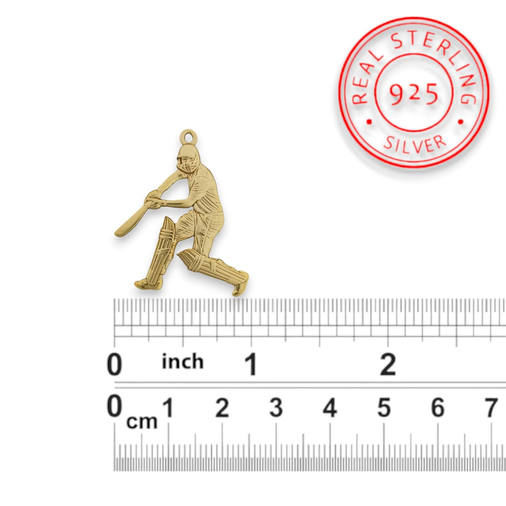 Крикет – Мъжки спортен медальон с позлатено покритие – Сребро 925 – Ръчно изработено спортно бижу/талисман – Идеален подарък за спортист – SSJ