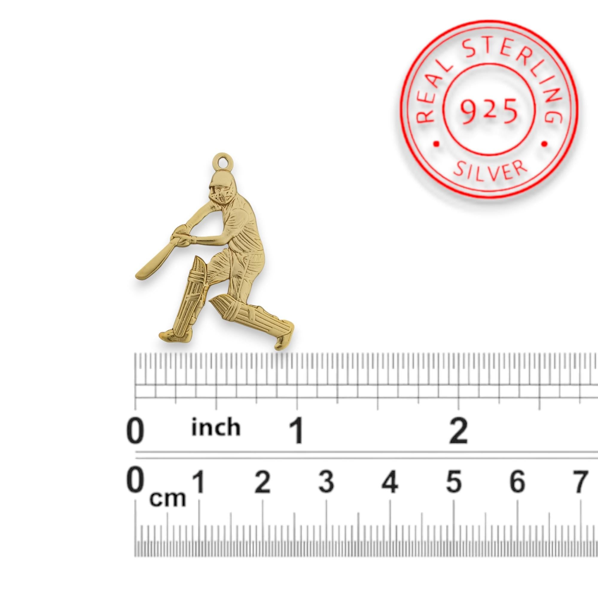 Крикет – Мъжки спортен медальон с позлатено покритие – Сребро 925 – Ръчно изработено спортно бижу/талисман – Идеален подарък за спортист – SSJ
