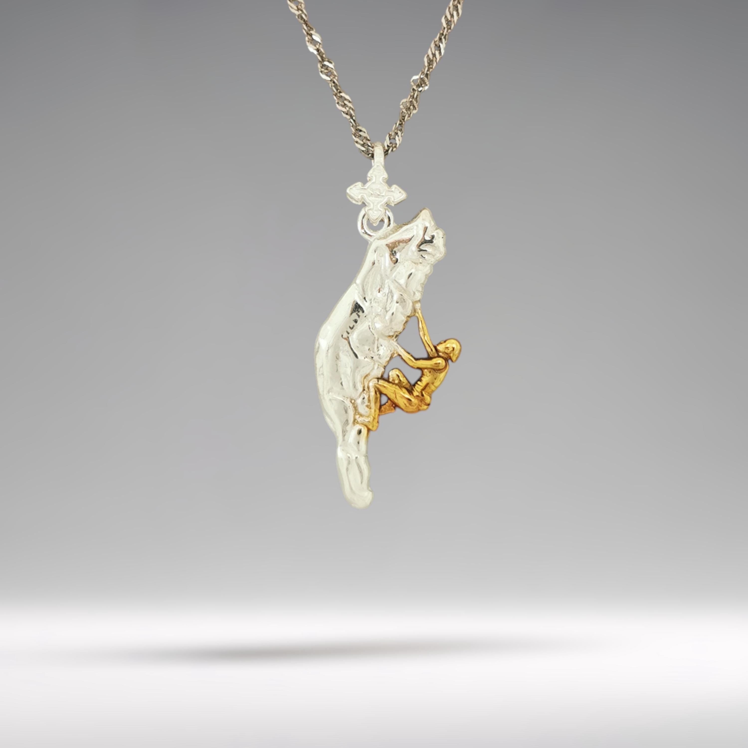 Two-tone climbing necklace crafted from solid 925 sterling silver with partial gold plating — an expressive pendant for men and women who live to explore, conquer, and move beyond the ordinary.

Featuring a detailed climber suspended in motion, the design fuses the strength of sterling silver with the warmth of gold accents. A powerful symbol of resilience, focus, and the thrill of vertical adventure. Ideal for those who appreciate bold design and a connection to nature.