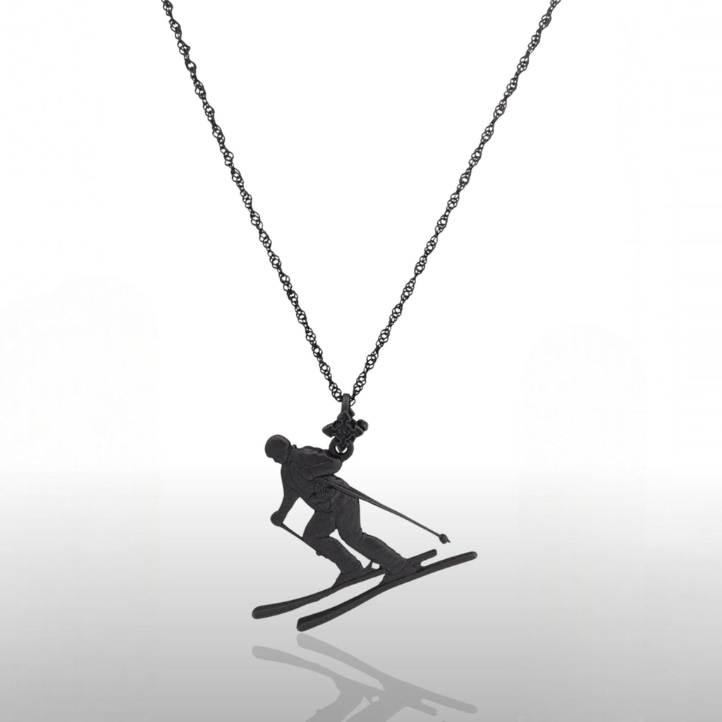 Скиор – Унисекс спортен медальон от сребро 925 с оксидирано покритие – Ръчно изработено спортно бижу – Идеален подарък за фен на зимните спортове – SSJ