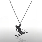 Скиор – Унисекс спортен медальон от сребро 925 с оксидирано покритие – Ръчно изработено спортно бижу – Идеален подарък за фен на зимните спортове – SSJ