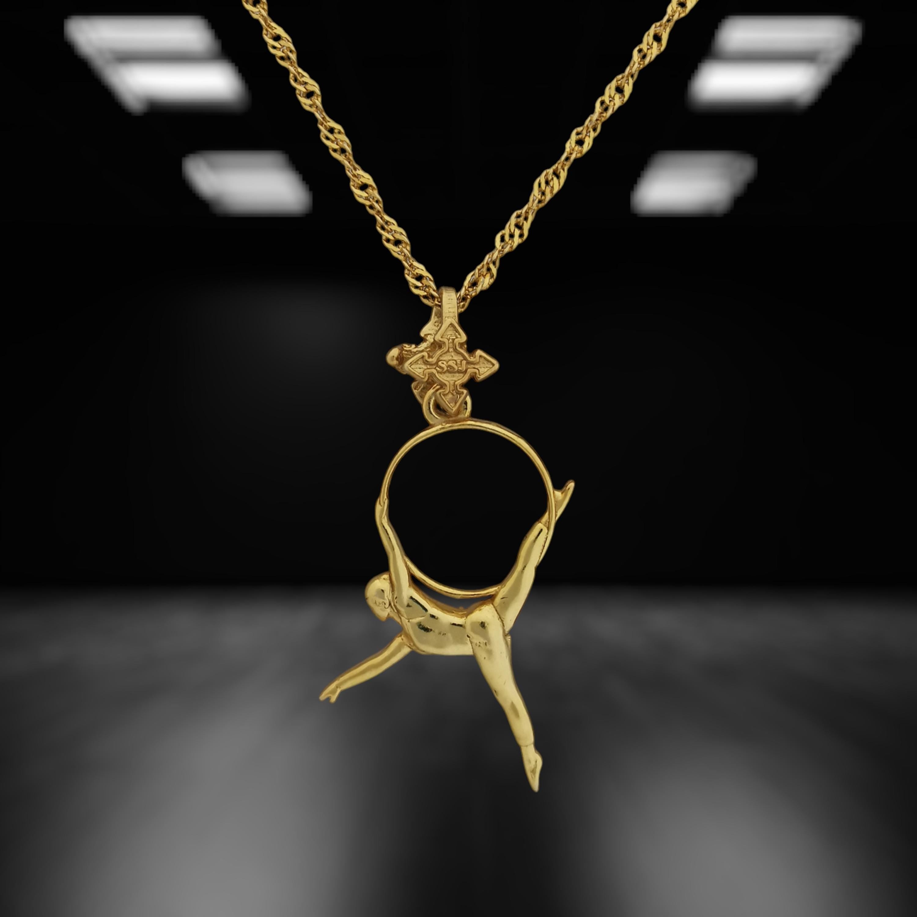 Въздушна акробатика – Женски спортен медальон от сребро 925 с 18K позлатено покритие – Ръчно изработено бижу талисман за гимнастички и танцьорки – Идеален подарък за спортист, треньор или фен – SSJ