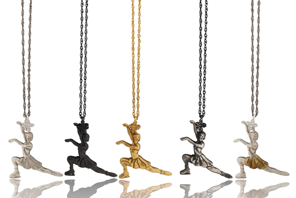 Фигурно пързаляне – Дамски спортен медальон от сребро 925 в класическо сребро – Ръчно изработено спортно бижу – Идеален подарък за жена, фенка на фигурното пързаляне – SSJ