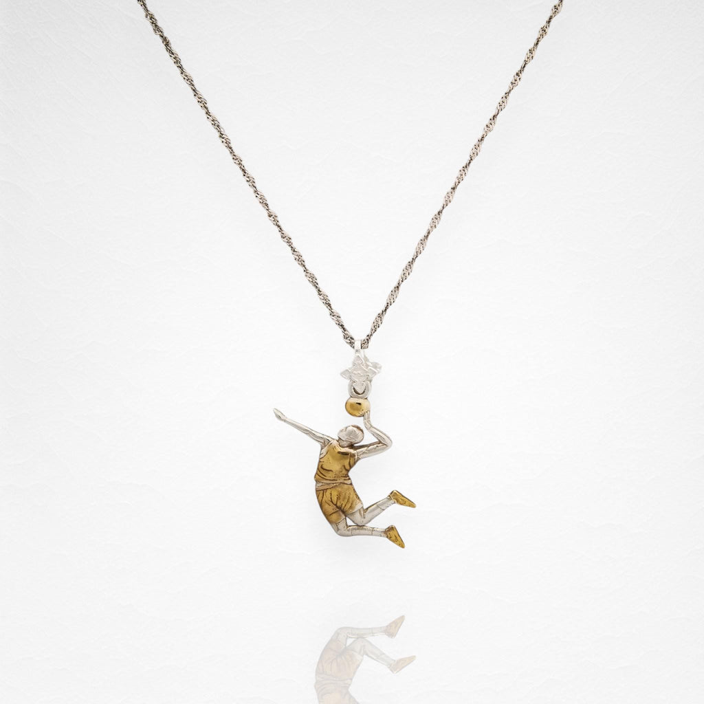 Волейболист – Мъжки спортен медальон с частично позлатено покритие – Сребро 925 – Ръчно изработено бижу/талисман – Идеален подарък – SSJ