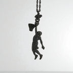 Баскетбол – Мъжки спортен медальон от сребро 925 с оксидирано покритие – Ръчно изработено бижу талисман за баскетболисти и фенове – Идеален подарък за спортист или треньор – SSJ