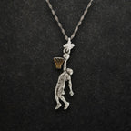 Баскетбол – Мъжки спортен медальон от сребро 925 с частично позлатено покритие – Ръчно изработено бижу талисман за баскетболисти и фенове – Идеален подарък за спортист или треньор – SSJ