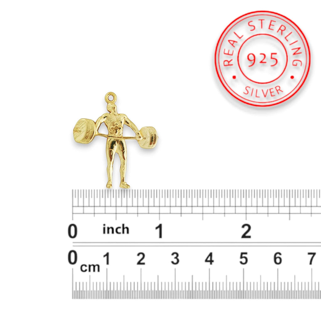 Вдигане на тежести – Мъжки спортен медальон от сребро 925 с позлатено покритие – Ръчно изработено спортно бижу – Идеален подарък за мъж, фен на силовите спортове – SSJ