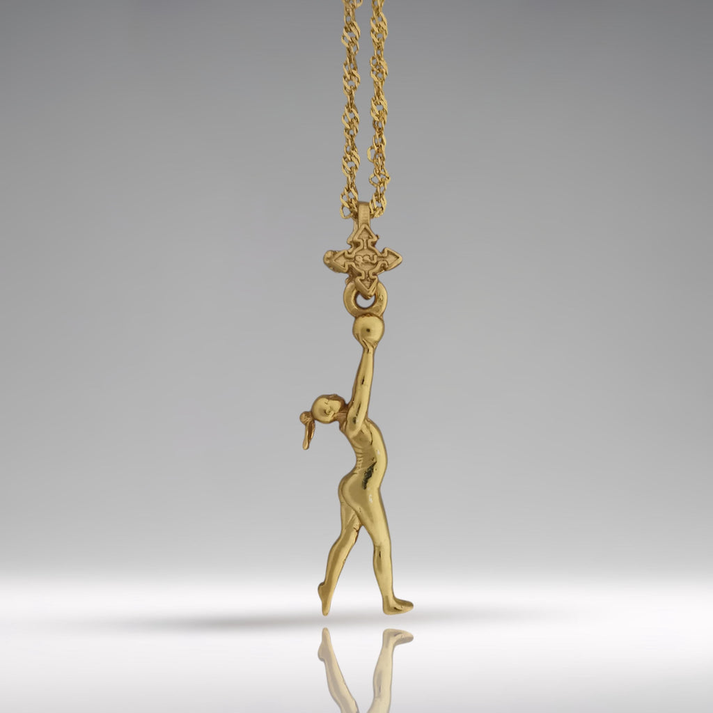 Художествена гимнастика (съчетание с топка) – Дамски спортен медальон от сребро 925 с позлатено покритие – Ръчно изработено спортно бижу – Идеален подарък за жена, фенка на художествената гимнастика – SSJ