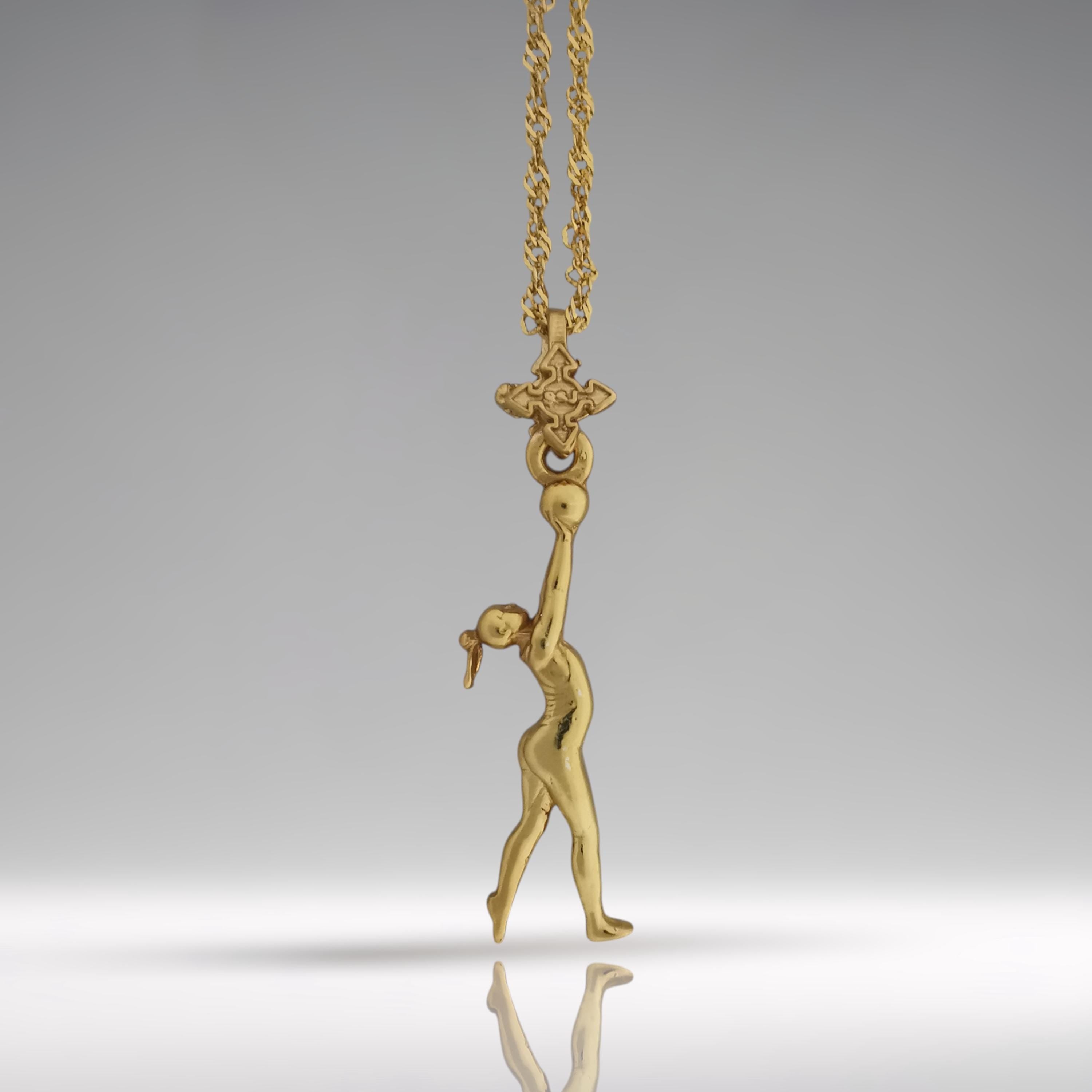 Художествена гимнастика (съчетание с топка) – Дамски спортен медальон от сребро 925 с позлатено покритие – Ръчно изработено спортно бижу – Идеален подарък за жена, фенка на художествената гимнастика – SSJ