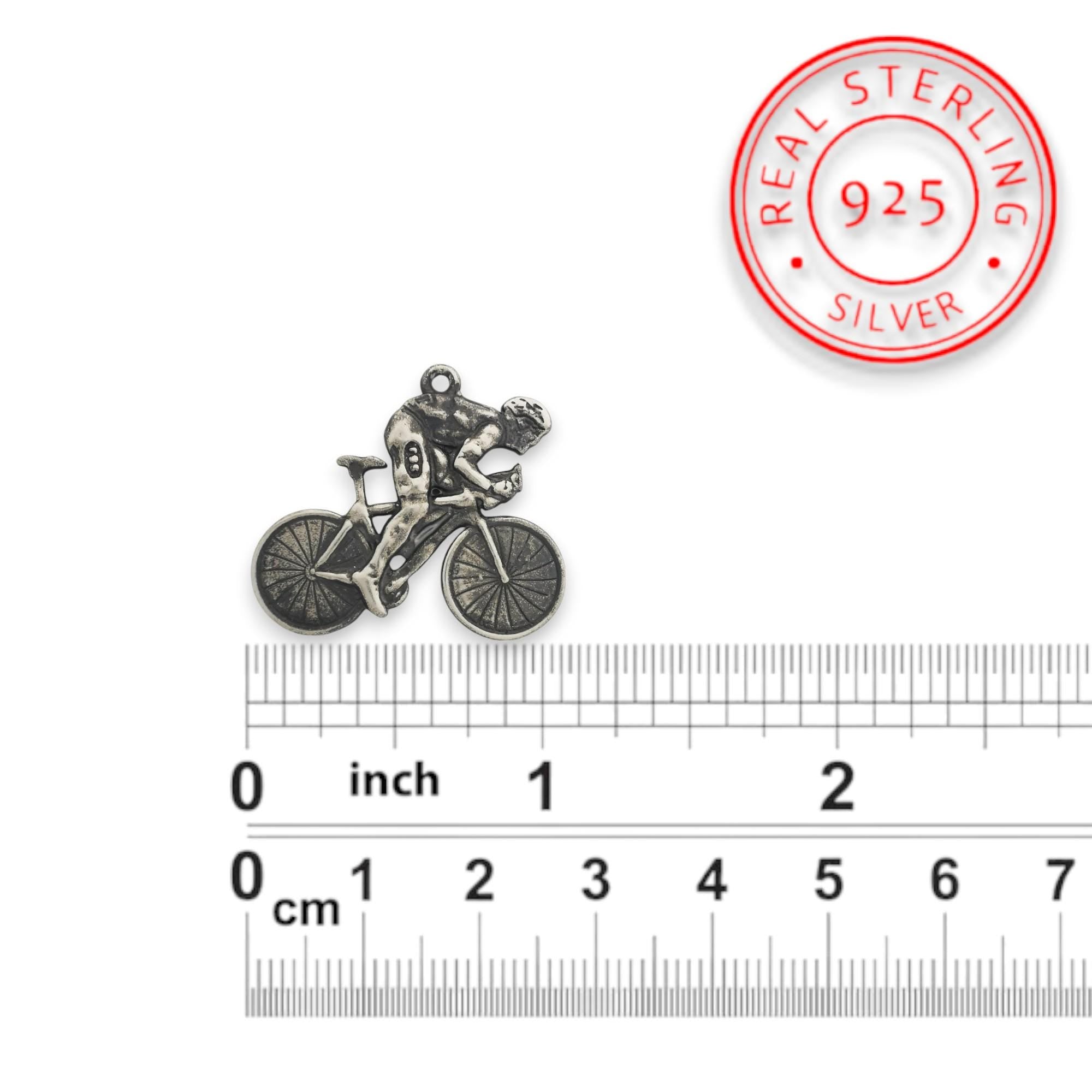 Сребърен медальон 925 колоездене – Колоездач, винтидж стил