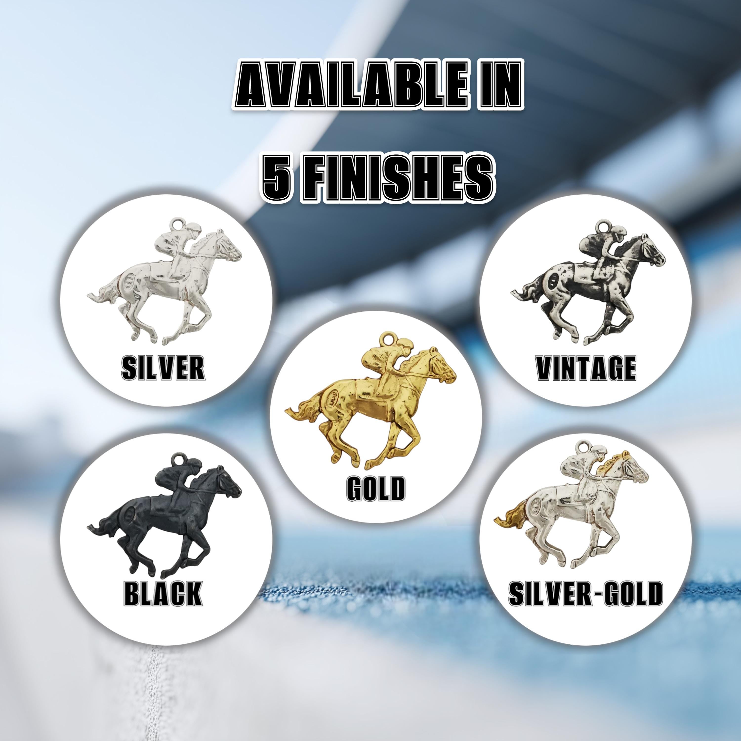 Жокей – Мъжки спортен медальон със състезателен кон – Класическо сребро 925 – Ръчно изработено бижу/талисман конен спорт – Идеален подарък – SSJ