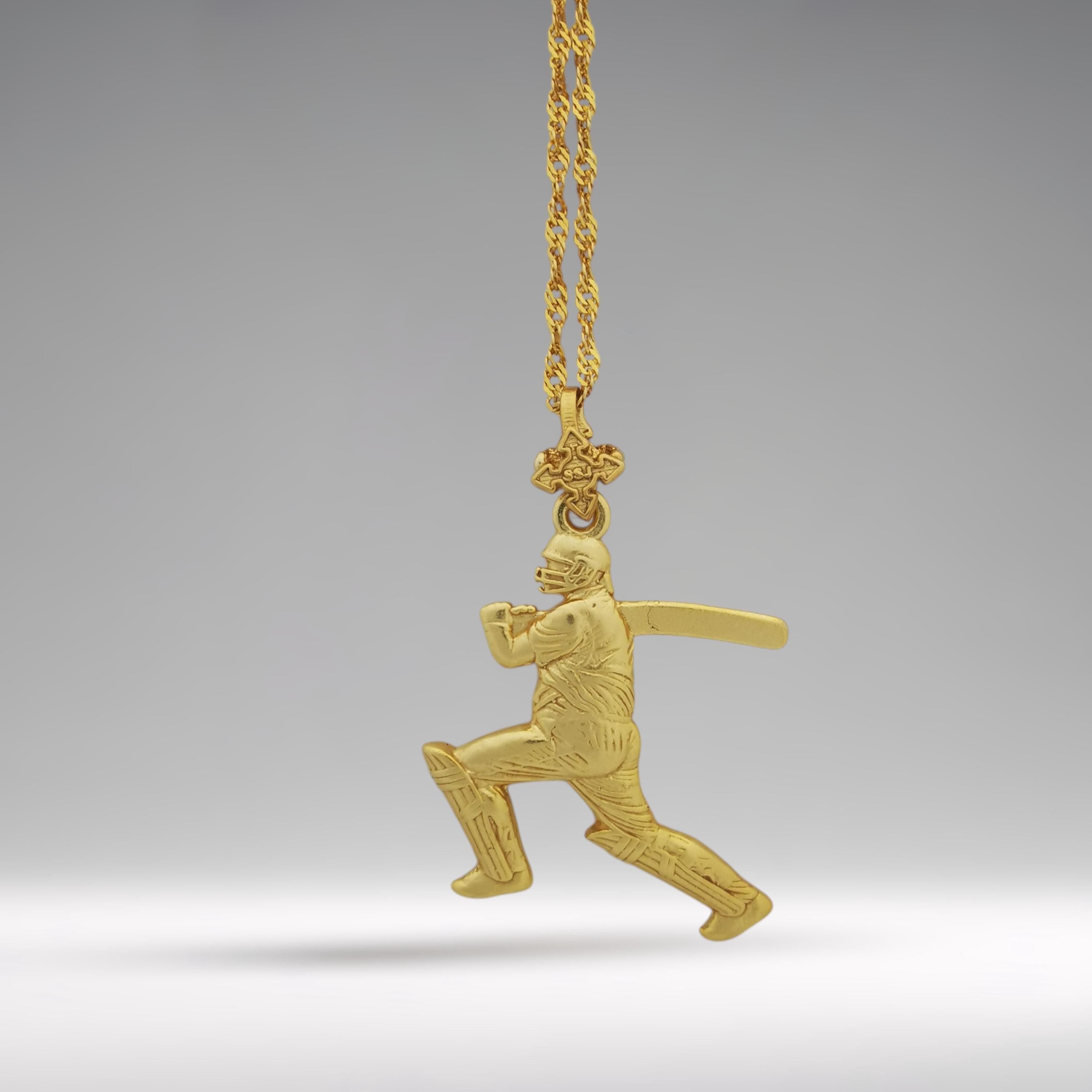 Крикет – Мъжки спортен медальон с позлатено покритие – Сребро 925 – Ръчно изработено спортно бижу – Идеален подарък – SSJ