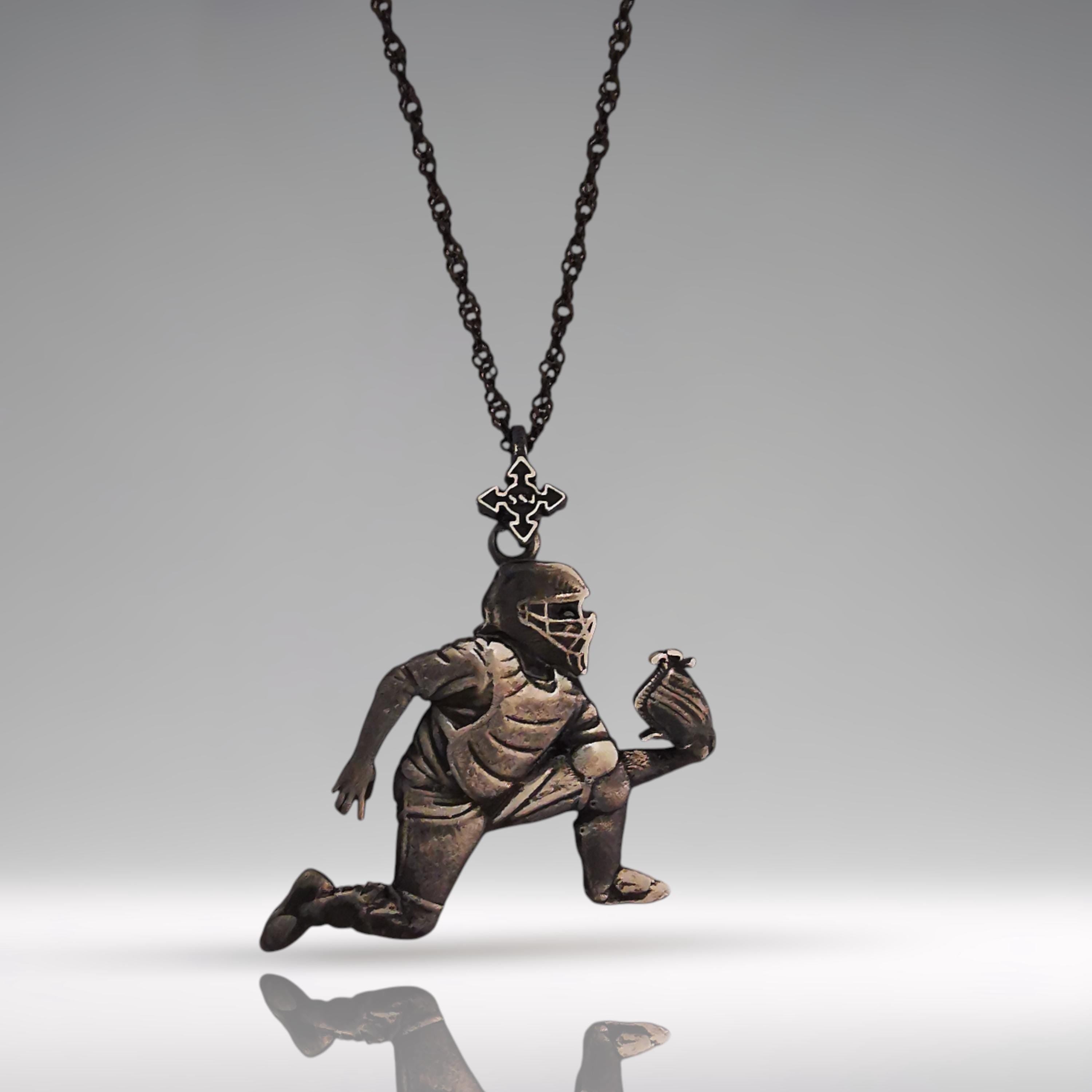 Бейзбол – Мъжки спортен медальон за бейзболист от сребро 925 с винтидж покритие – Ръчно изработено бижу талисман – Идеален подарък за спортисти, треньори и фенове – SSJ