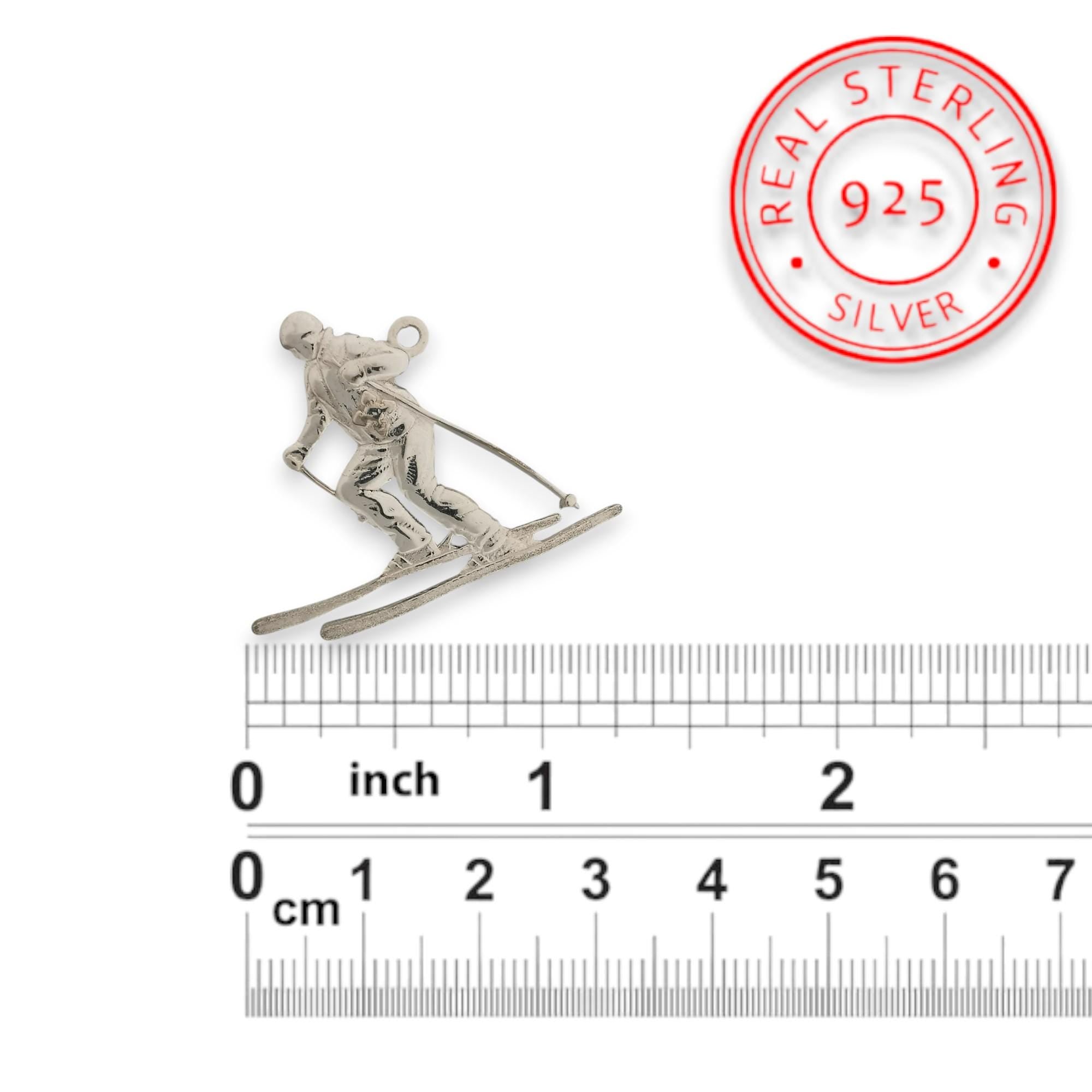 Скиор – Унисекс спортен медальон от класическо сребро 925 – Ръчно изработено спортно бижу – Идеален подарък за фен на зимните спортове – SSJ
