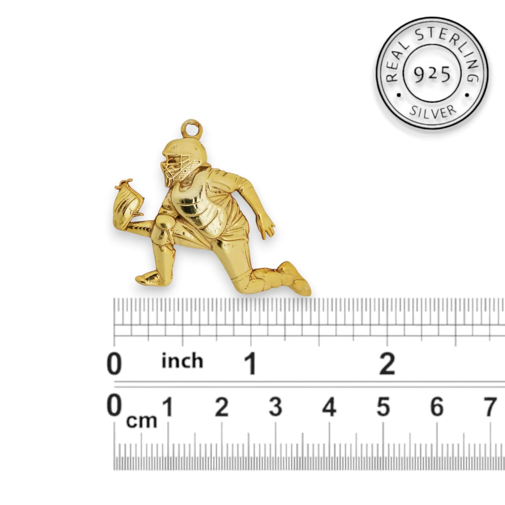 Бейзбол – Мъжки спортен медальон за бейзболист от сребро 925 с позлатено покритие – Ръчно изработено бижу талисман – Идеален подарък за спортисти, треньори и фенове – SSJ
